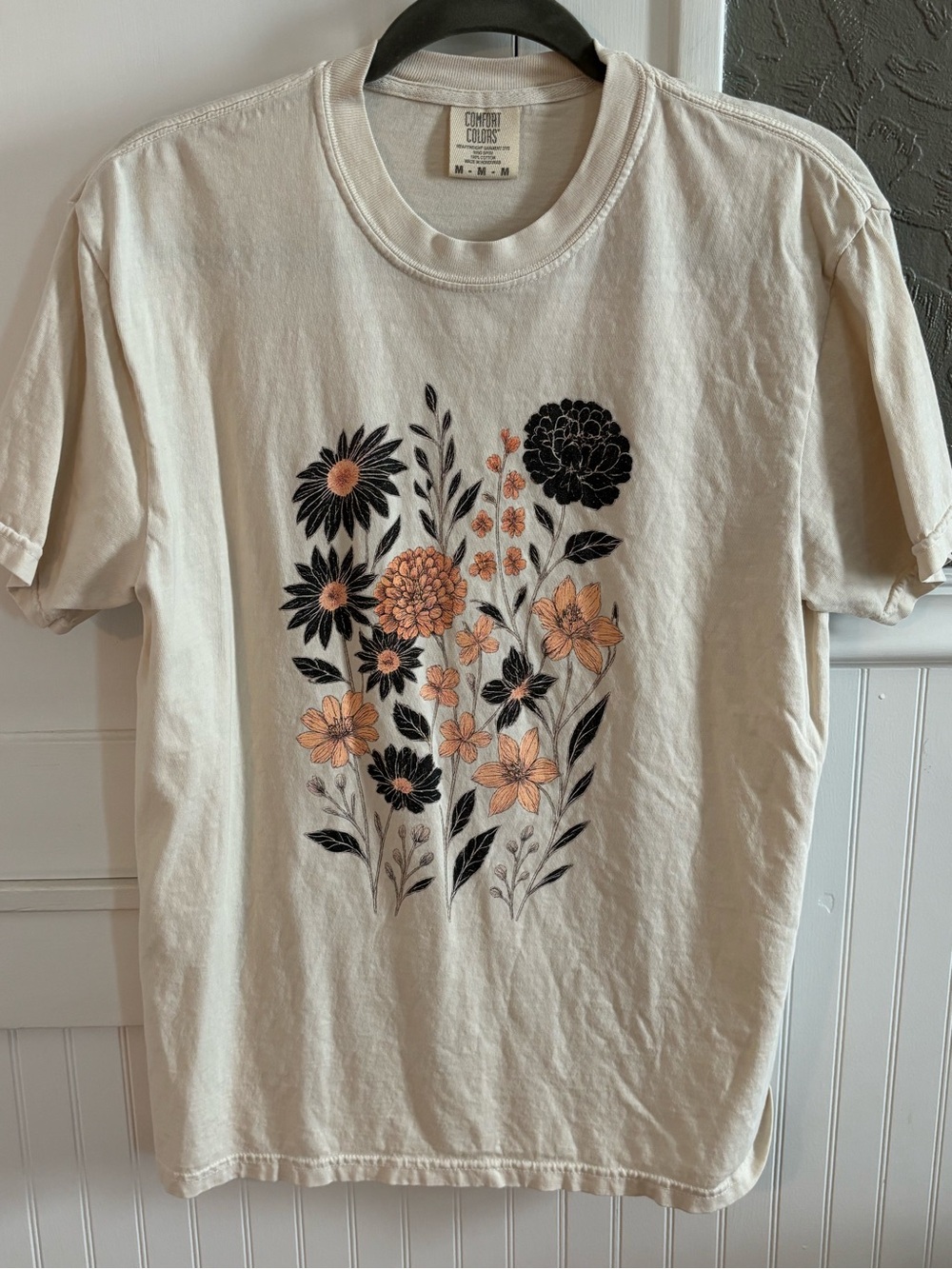 Comfort Colors Ivory Floral Graphic Tee with Black & Peach Flowers